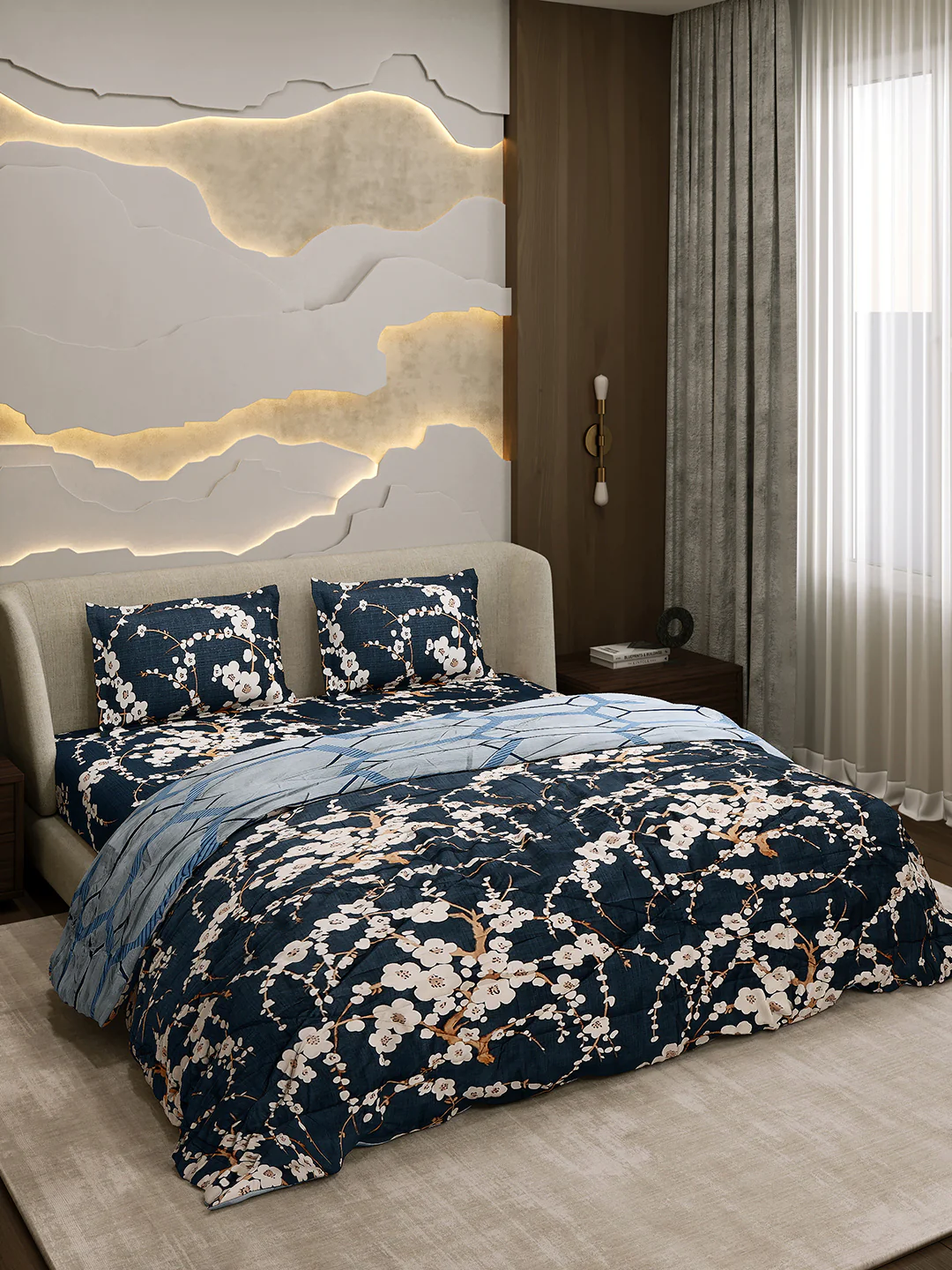 Printed Double Bed 130 GSM 4 Pc Bedding Set (1 Bedsheet, 1 AC Comforter & 2 Pillow Cover) - Image 4