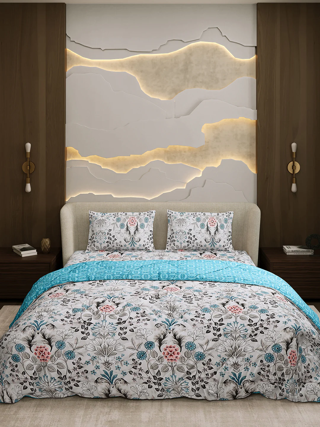 Printed Double Bed 130 GSM 4 Pc Bedding Set (1 Bedsheet, 1 AC Comforter & 2 Pillow Cover) - Image 2