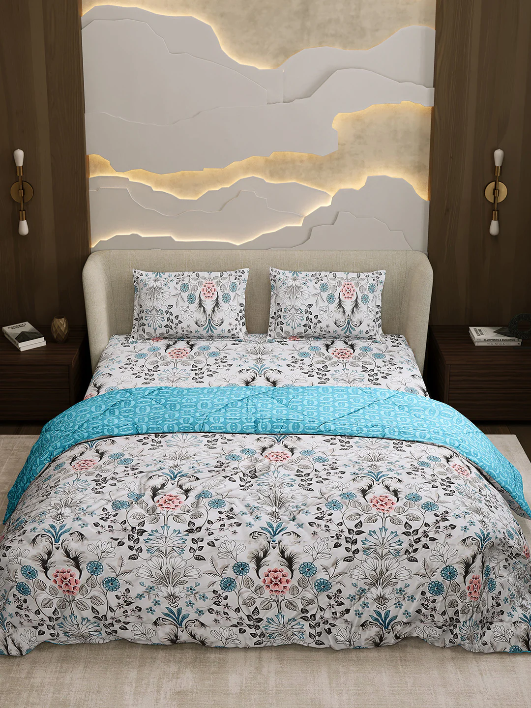 Printed Double Bed 130 GSM 4 Pc Bedding Set (1 Bedsheet, 1 AC Comforter & 2 Pillow Cover) - Image 3