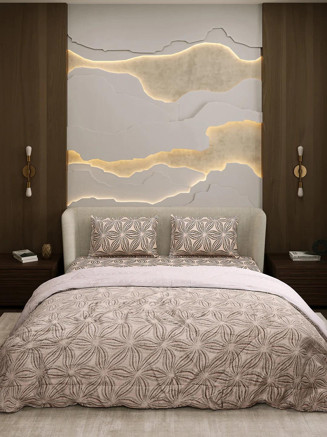 Printed Double Bed 130 GSM 4 Pc Bedding Set (1 Bedsheet, 1 AC Comforter & 2 Pillow Cover) - Image 2