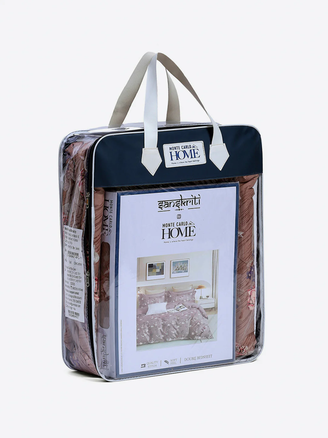 Printed Double Bed 130 GSM 4 Pc Bedding Set (1 Bedsheet, 1 AC Comforter & 2 Pillow Cover) - Image 14