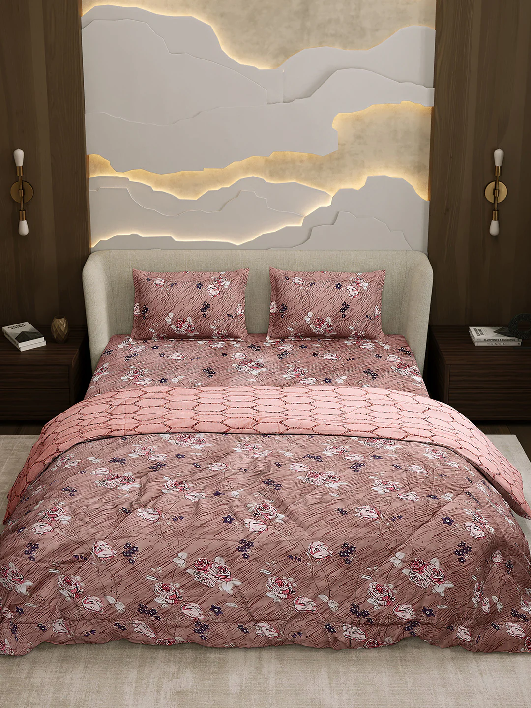 Printed Double Bed 130 GSM 4 Pc Bedding Set (1 Bedsheet, 1 AC Comforter & 2 Pillow Cover) - Image 3