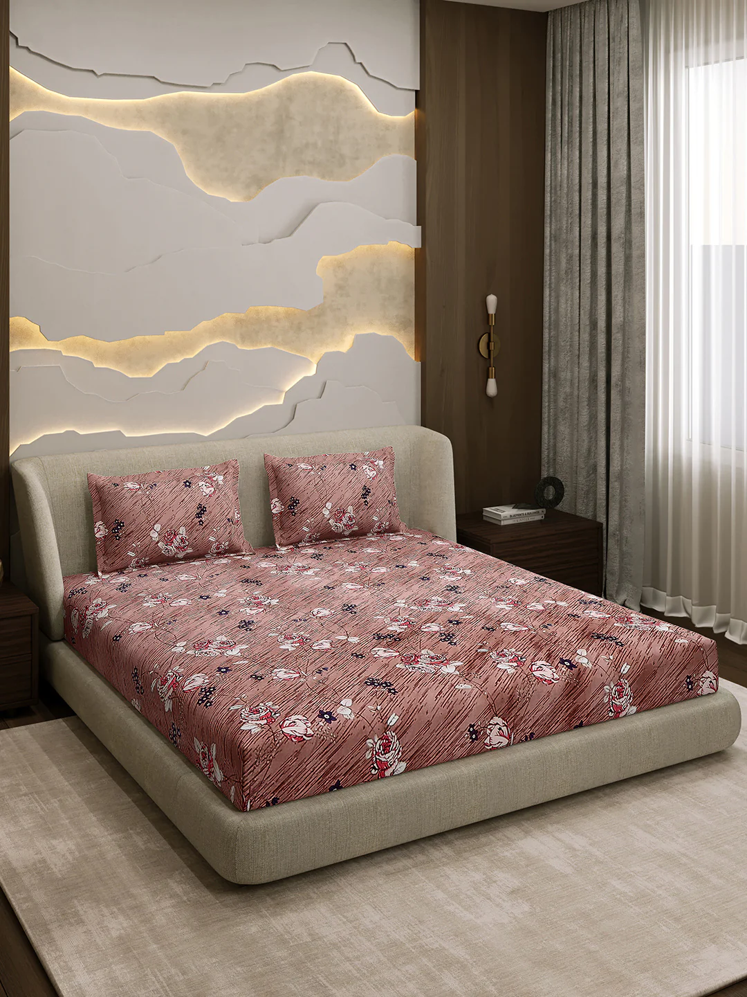 Printed Double Bed 130 GSM 4 Pc Bedding Set (1 Bedsheet, 1 AC Comforter & 2 Pillow Cover) - Image 7