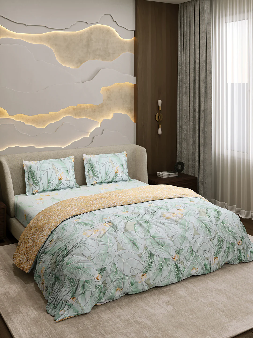 Printed Double Bed 130 GSM 4 Pc Bedding Set (1 Bedsheet, 1 AC Comforter & 2 Pillow Cover) - Image 4