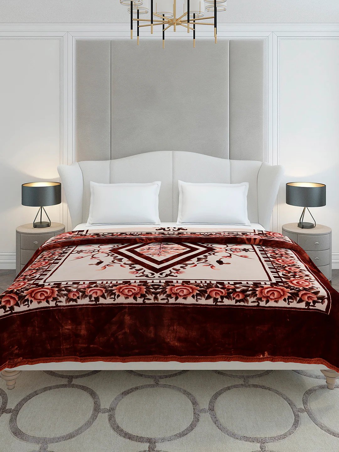 Printed Double Bed 2 Ply, 1042 GSM Cloudy Blanket for Heavy Winter - (Emilia) - Image 2