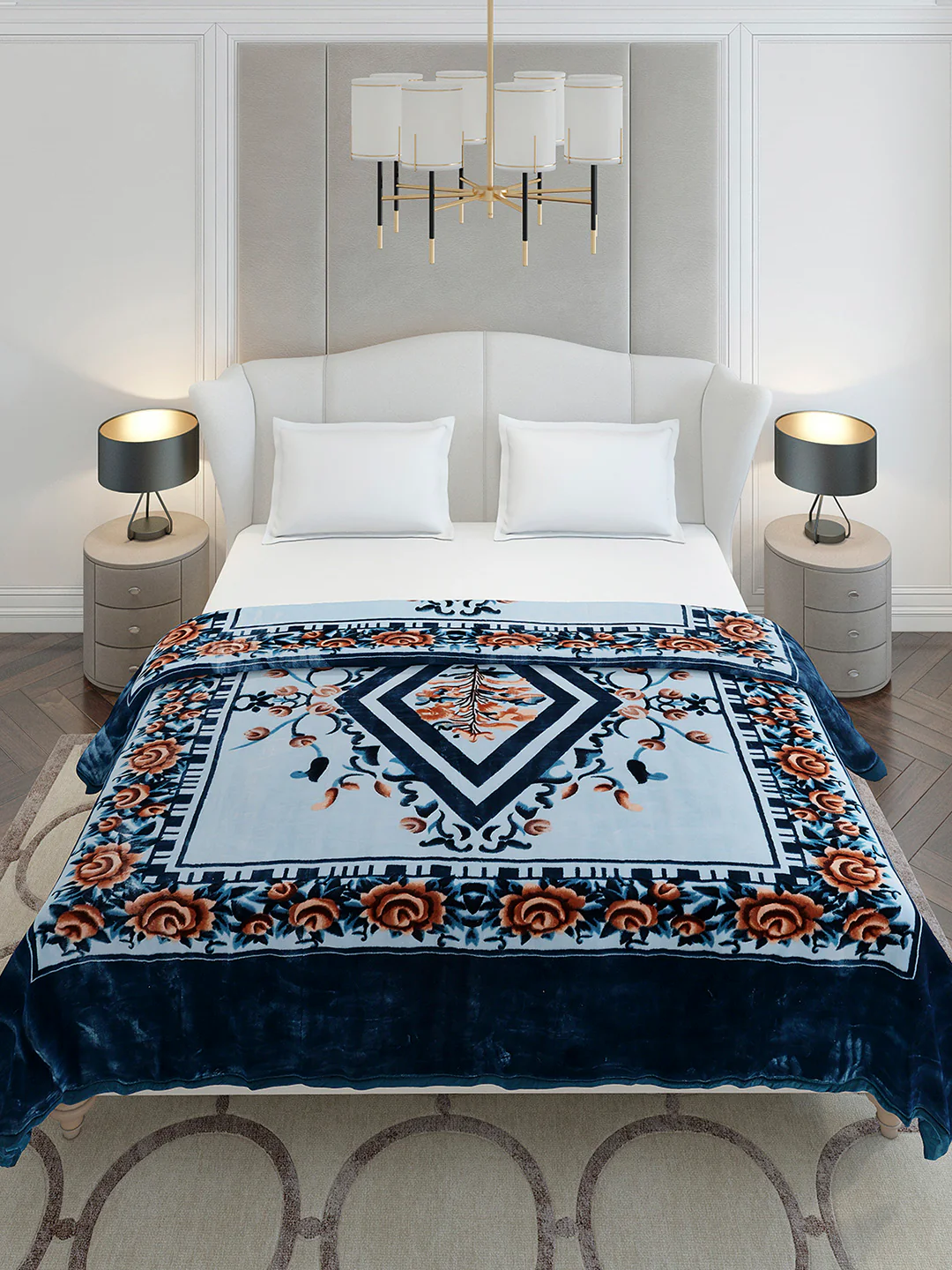 Printed Double Bed 2 Ply, 1042 GSM Cloudy Blanket for Heavy Winter - (Emilia) - Image 3