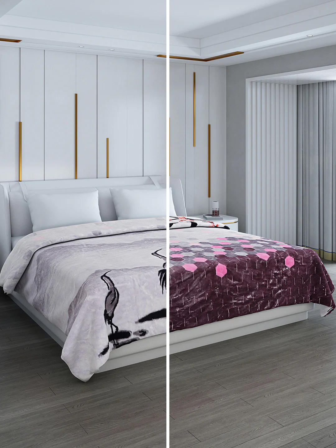 Printed Double Bed Reversible Blanket 2 Ply, 853 GSM, 4.5 kg (Tohfa) - Image 2