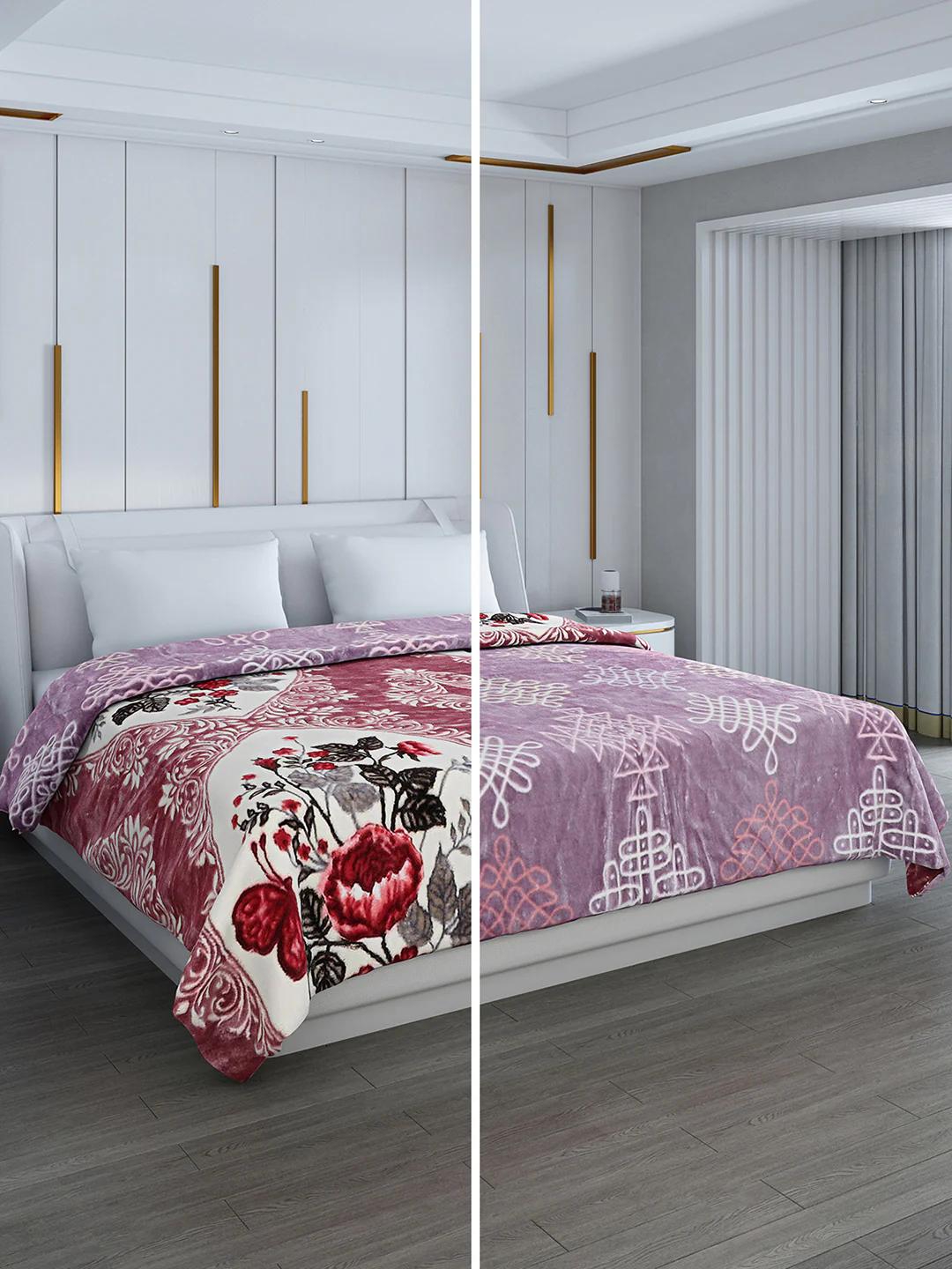 Printed Double Bed Reversible Blanket 2 Ply, 853 GSM, 4.5 kg (Tohfa) - Image 2