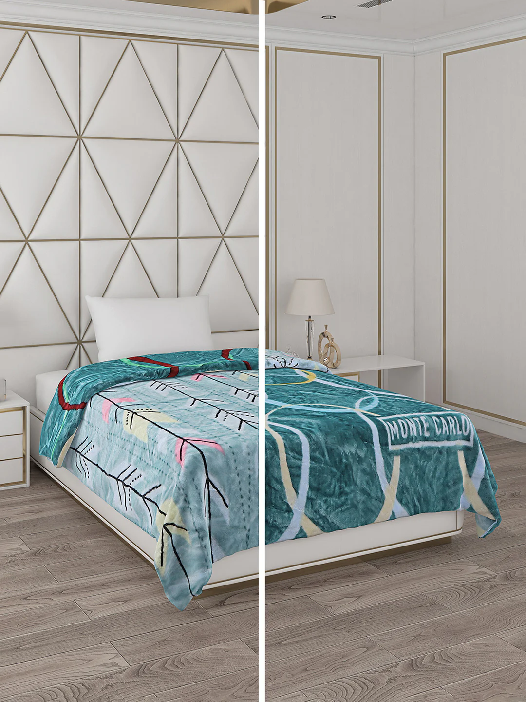 Printed Single Bed Reversible Blanket 2 Ply, 511 GSM, 1.8 kg (New Diamond) - Image 2