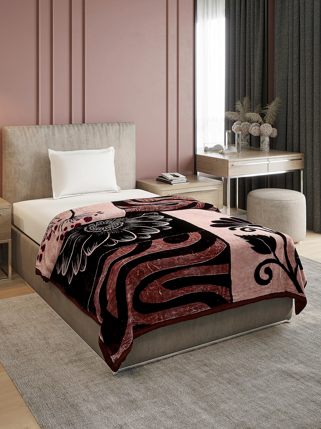 Printed Single Bed Reversible Blanket 2 Ply, 895 GSM, 3.15 kg (Lavish) - Image 4