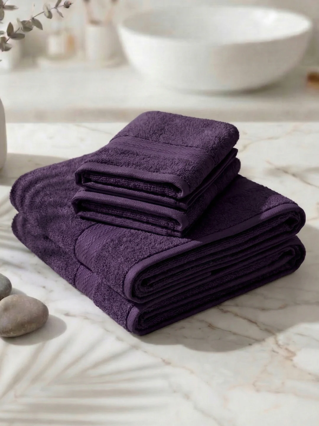 Purple 100% Cotton Solid 380 GSM Bath Towel Jazz 4 Pc Set Gifting Box Pack - Image 2