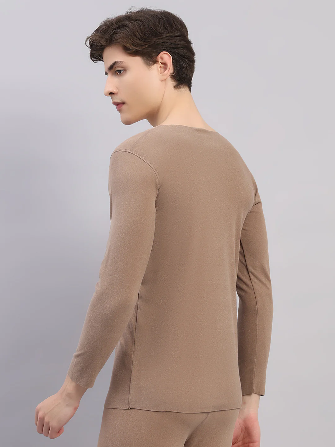 Rock.it Men Beige Solid Round Neck Full Sleeve Thermal Vest - Image 5