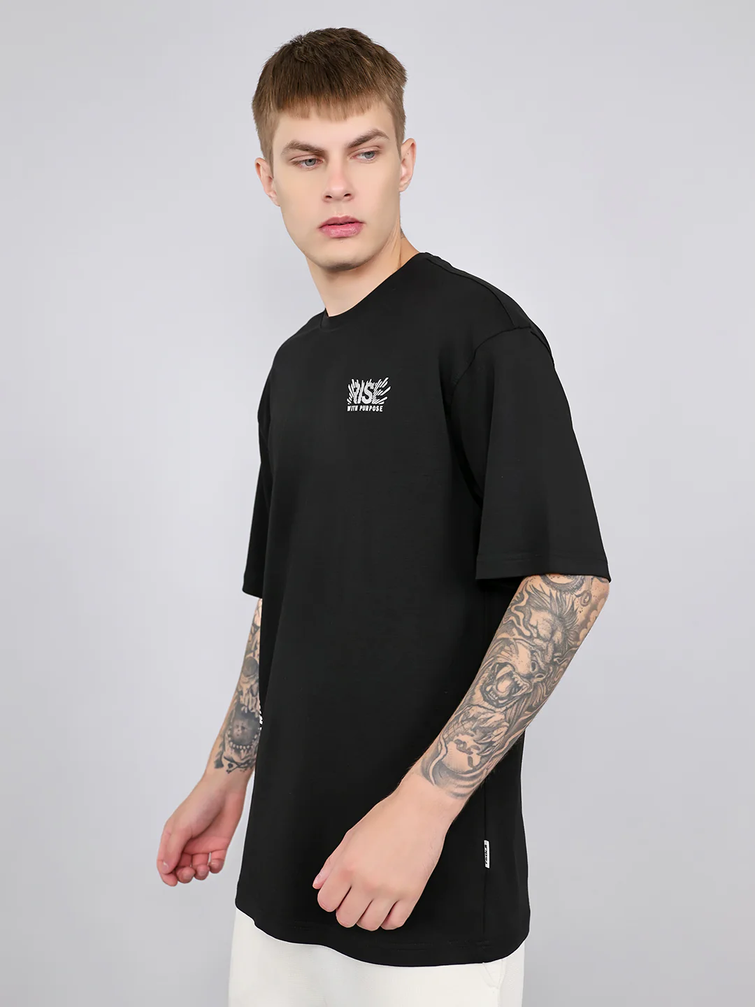 Rock.it Men Black Printed Round Neck Drop Shoulder Half Sleeve T-Shirt - Image 2