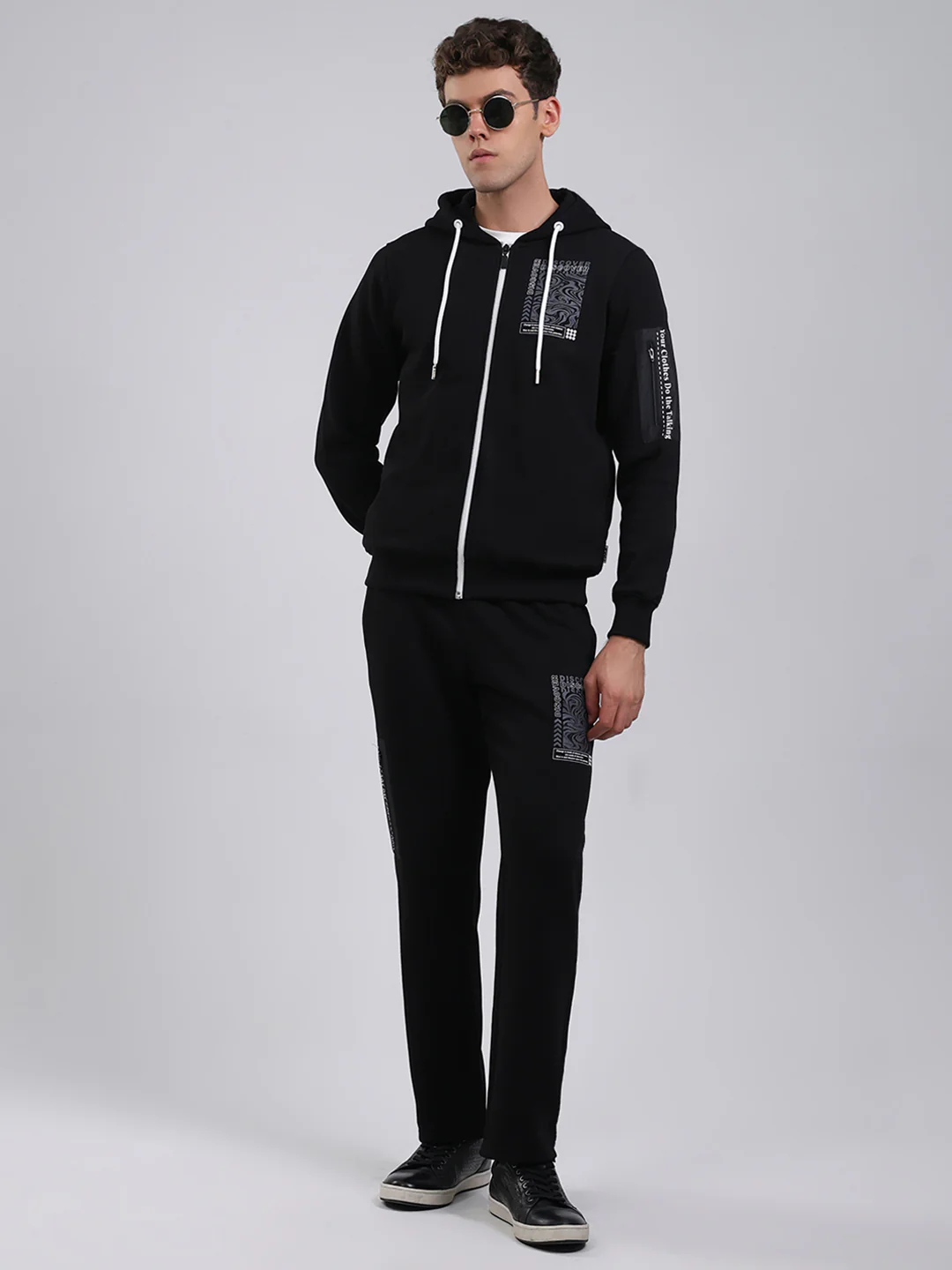 Rock.it Men Black Printed Round Neck Full Sleeve Winter Tracksuit - Image 2