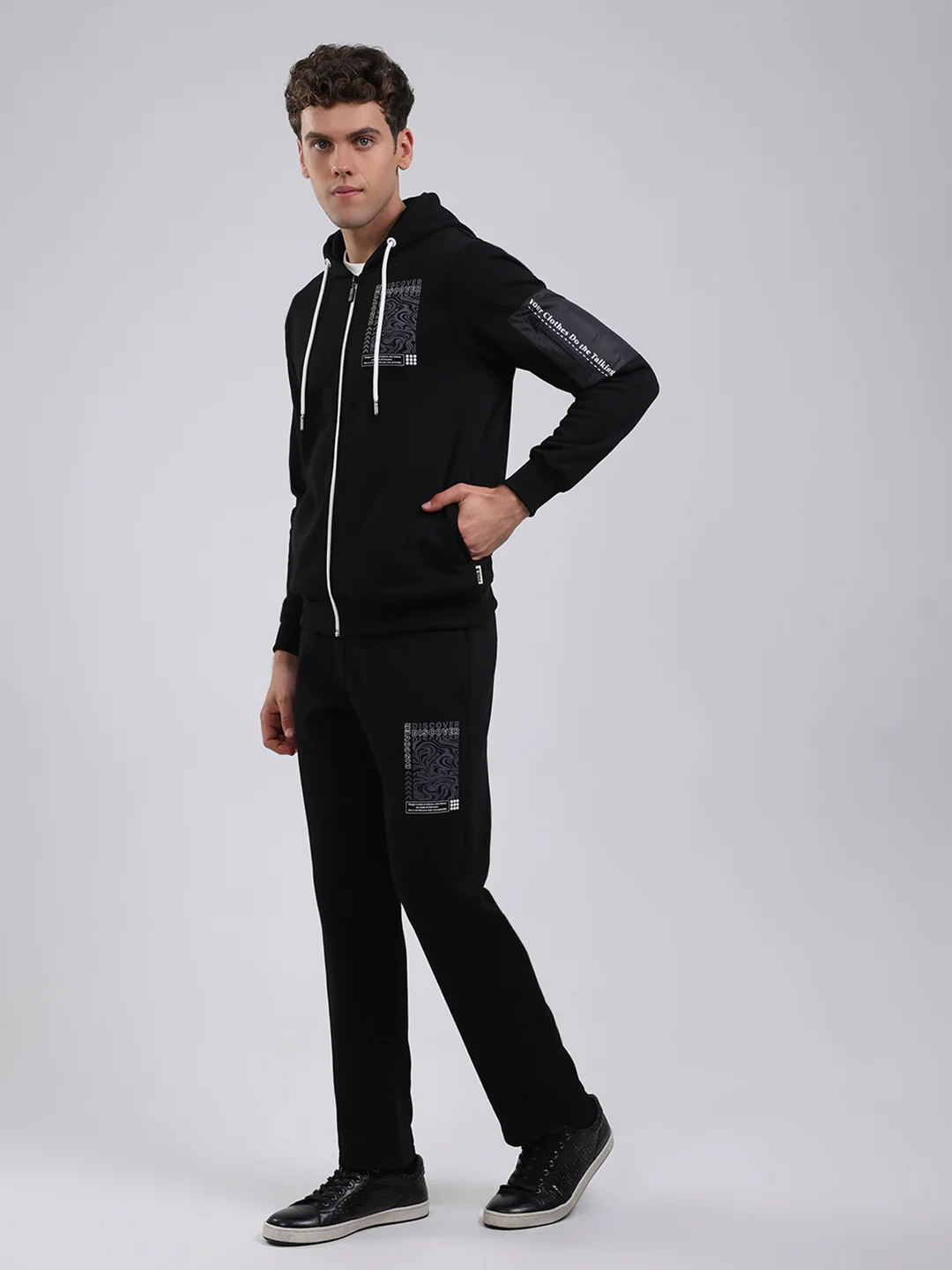 Rock.it Men Black Printed Round Neck Full Sleeve Winter Tracksuit - Image 3