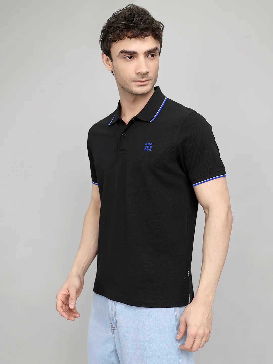 Rock.it Men Black Self Design Collar Half Sleeve T-Shirt - Image 2