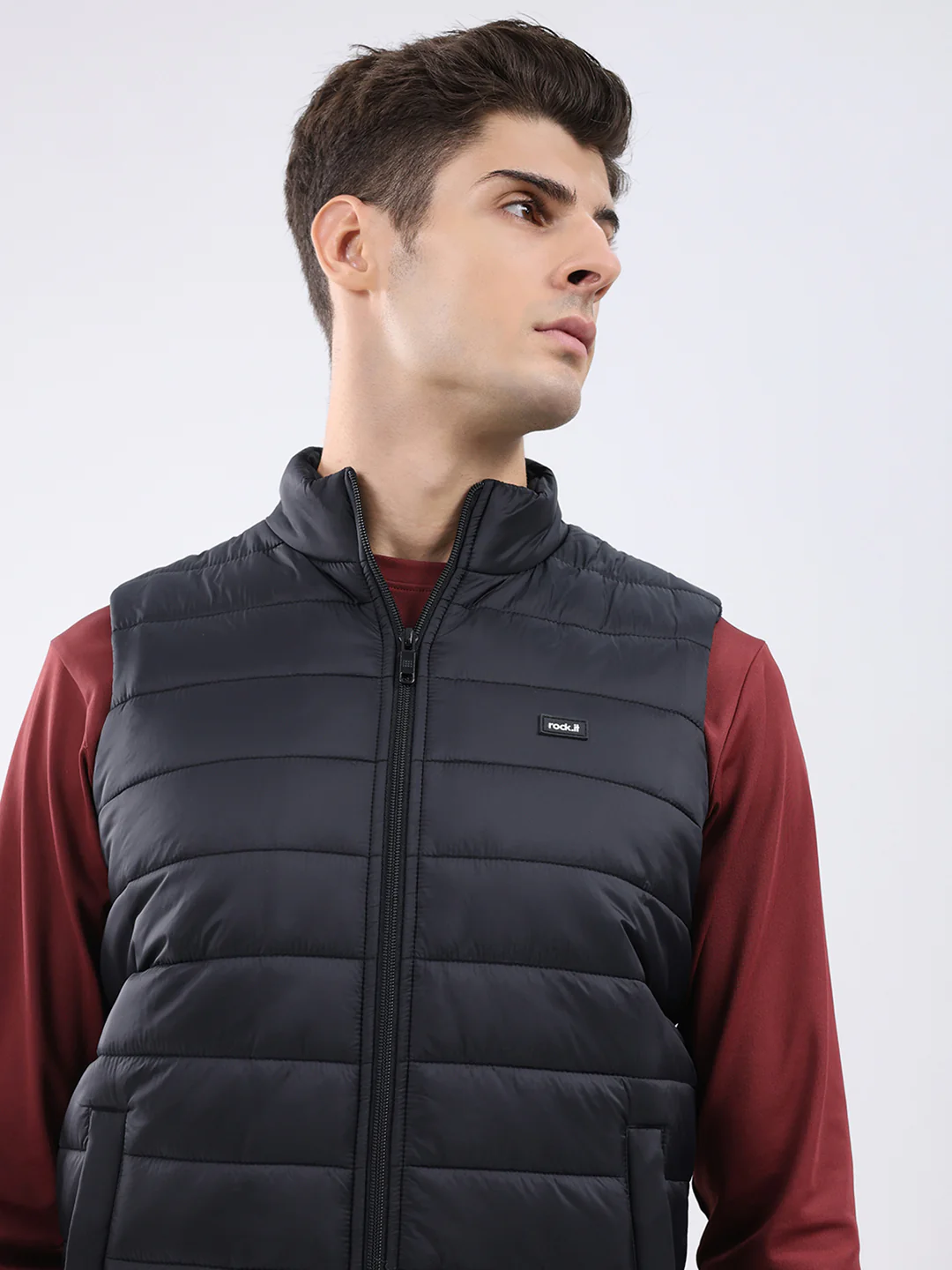 Rock.it Men Black Solid Collar Sleeveless Jacket - Image 7