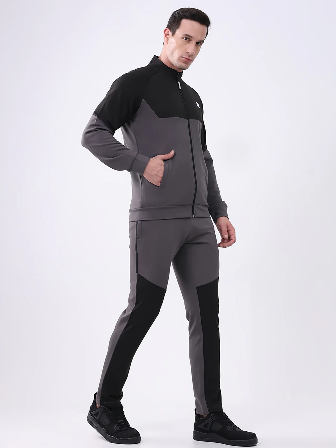 Rock.it Men Black Solid Mock Neck Full Sleeve Winter Tracksuit - Image 4