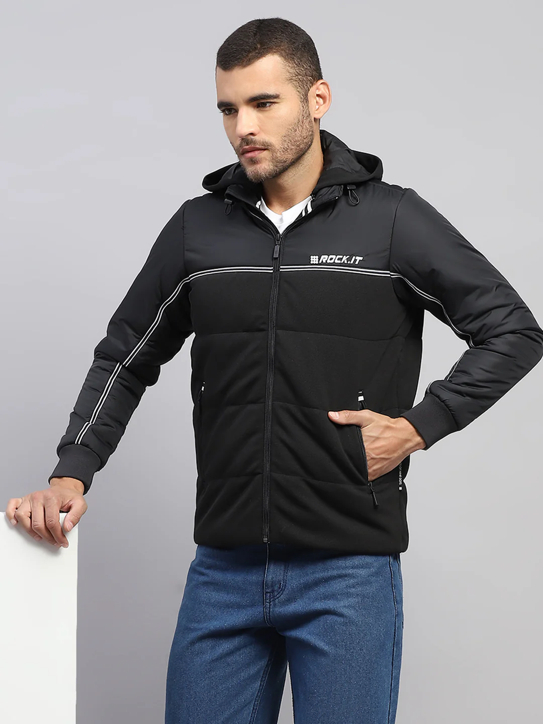 Rock.it Men Black Solid Stand Collar Full Sleeve Jacket - Image 6