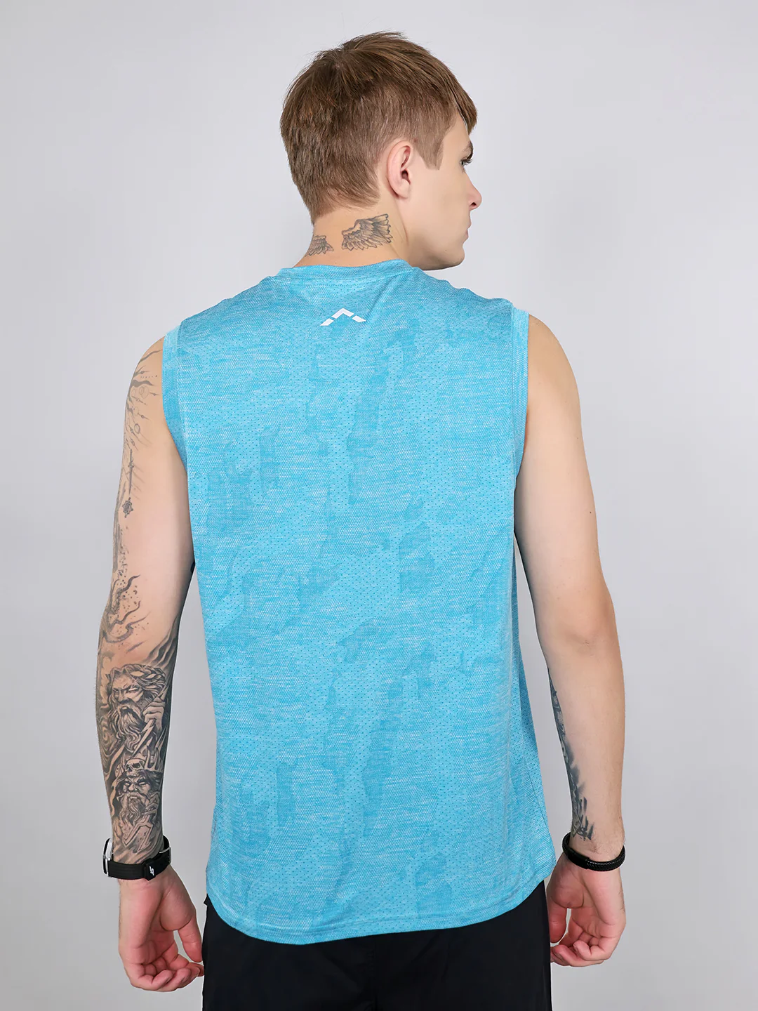 Rock.it Men Blue Jacquard Round Neck Sleeveless T-Shirt - Image 4