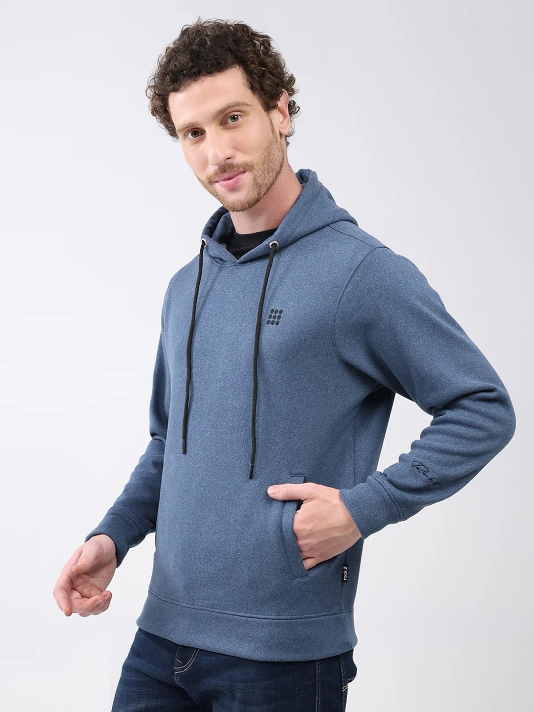 Rock.it Men Blue Solid Hooded Full Sleeve Sweatshirt - Image 3