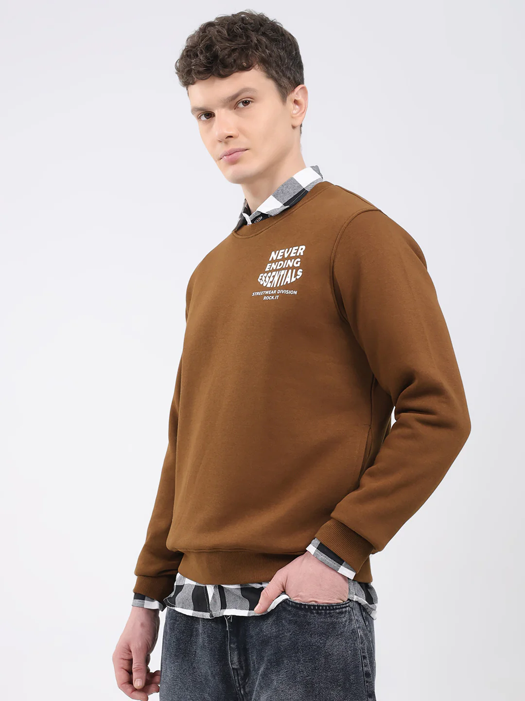 Rock.it Men Brown Printed Round Neck Full Sleeve Sweatshirt - Image 3