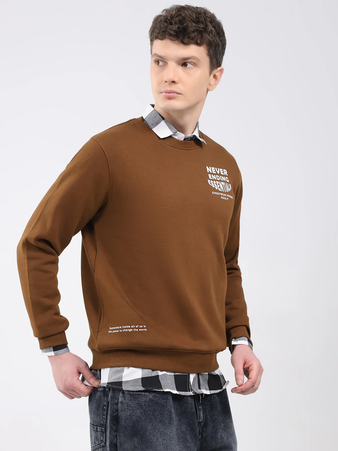 Rock.it Men Brown Printed Round Neck Full Sleeve Sweatshirt - Image 4