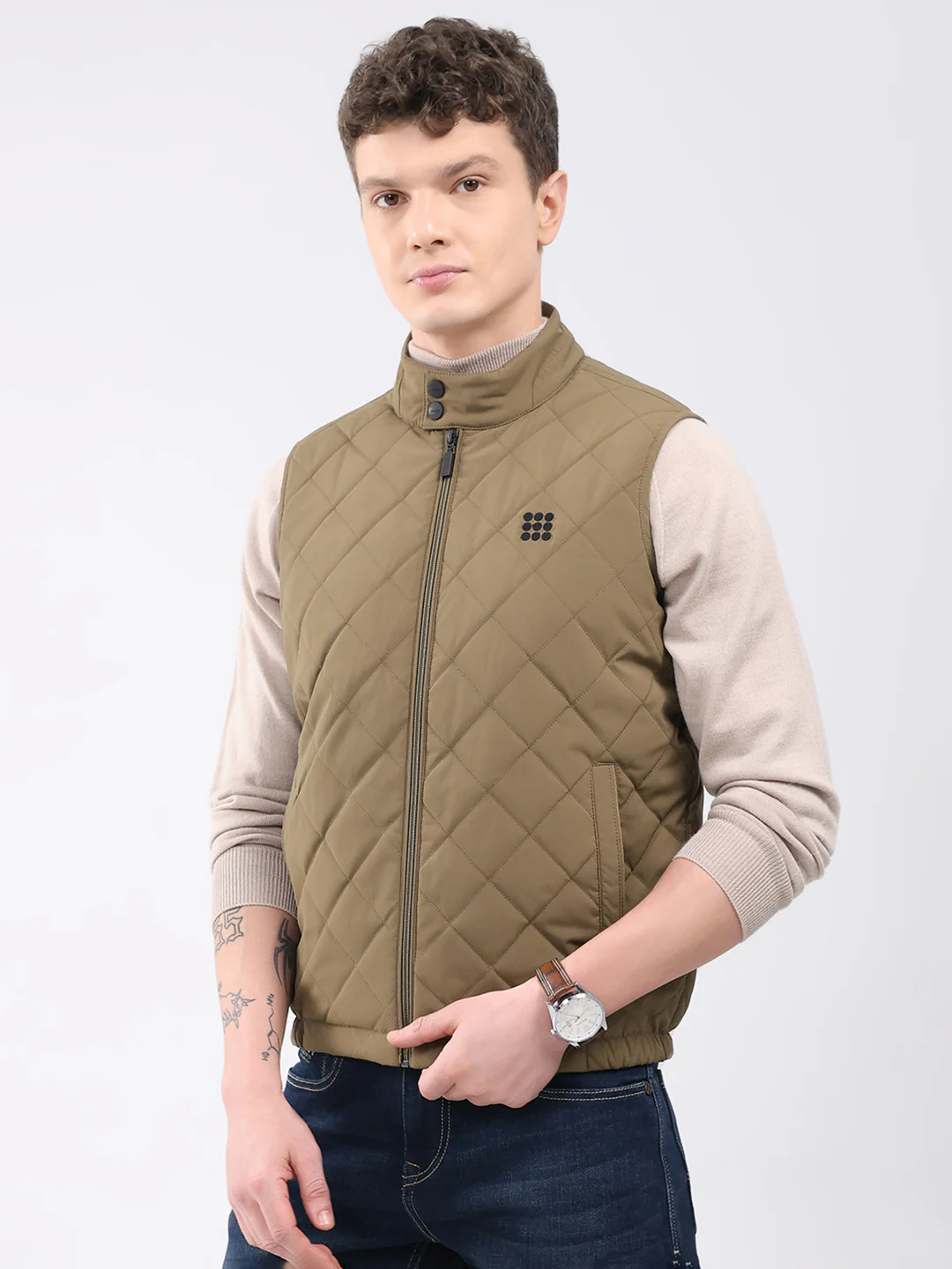Rock.it Men Brown Solid Collar Sleeveless Jacket - Image 3