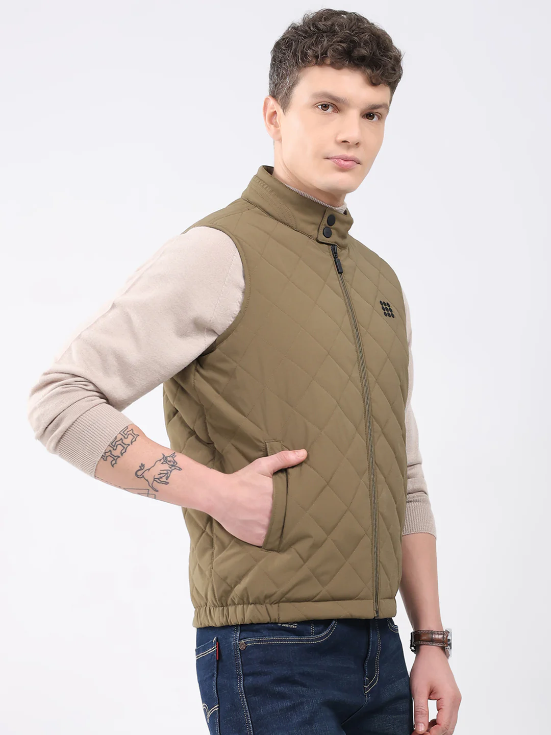 Rock.it Men Brown Solid Collar Sleeveless Jacket - Image 4