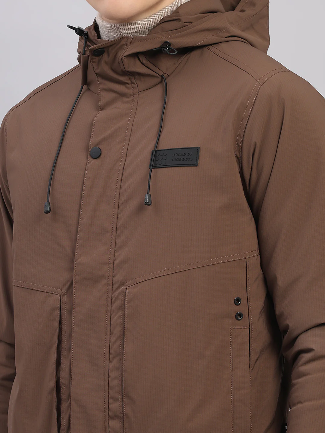 Rock.it Men Brown Solid Hooded Full Sleeve Jacket - Image 6