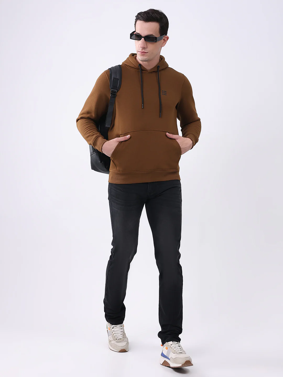 Rock.it Men Brown Solid Hooded Full Sleeve Sweatshirt - Image 2