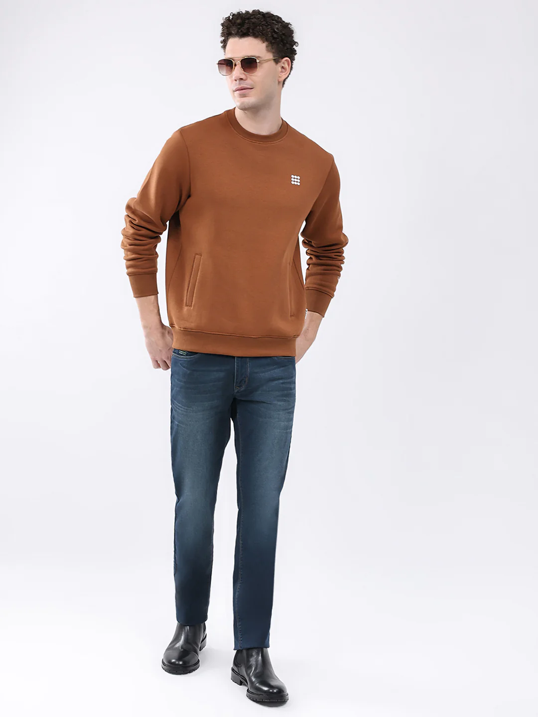 Rock.it Men Brown Solid Round Neck Full Sleeve Sweatshirt - Image 2
