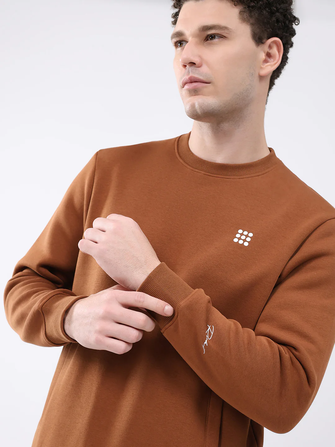 Rock.it Men Brown Solid Round Neck Full Sleeve Sweatshirt - Image 7