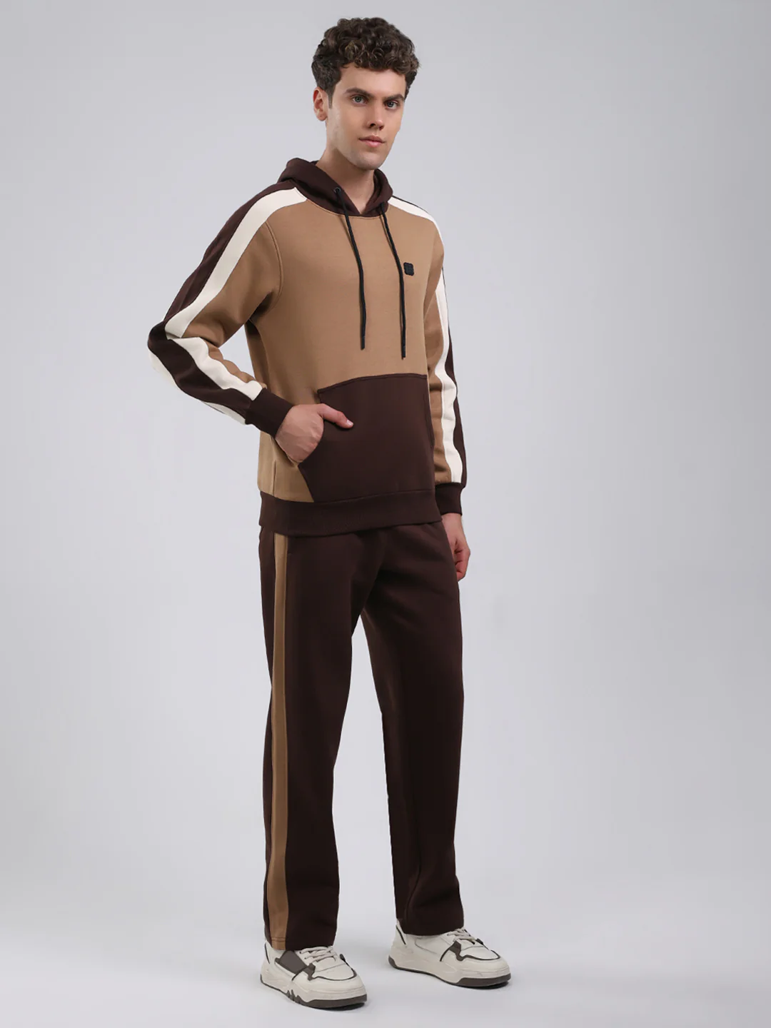 Rock.it Men Brown Solid Round Neck Full Sleeve Winter Tracksuit - Image 4