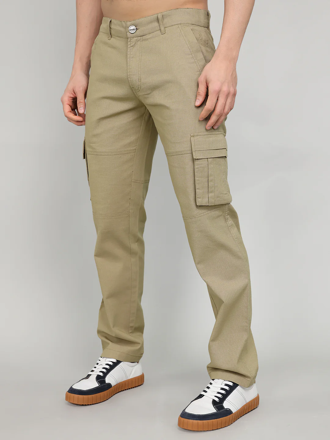 Rock.it Men Camel Brown Solid Slim Fit Cargo - Image 2