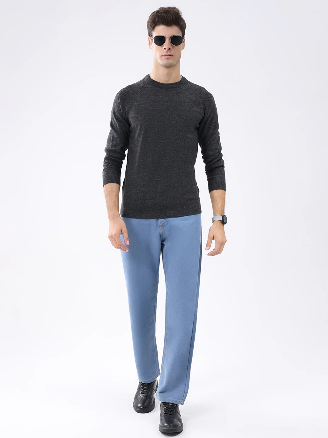 Rock.it Men Charcoal Solid Round Neck Full Sleeve Pullover - Image 2