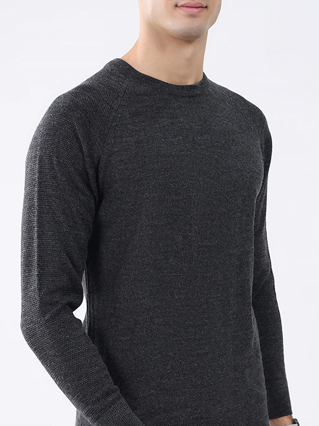 Rock.it Men Charcoal Solid Round Neck Full Sleeve Pullover - Image 7