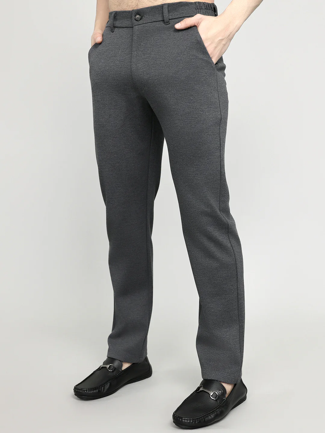 Rock.it Men Charcoal Solid Slim Fit Chinos - Image 2