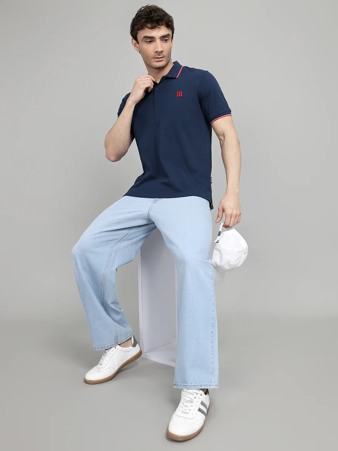 Rock.it Men Dark Blue Self Design Collar Half Sleeve T-Shirt - Image 6