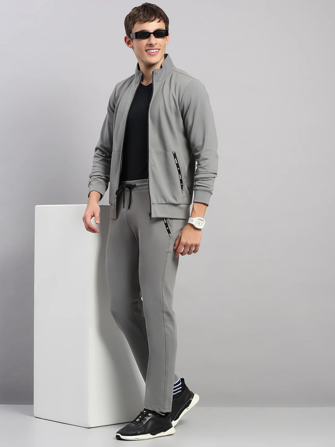 Rock.it Men Grey Self Design Collar Full Sleeve Sweatshirt - Image 2