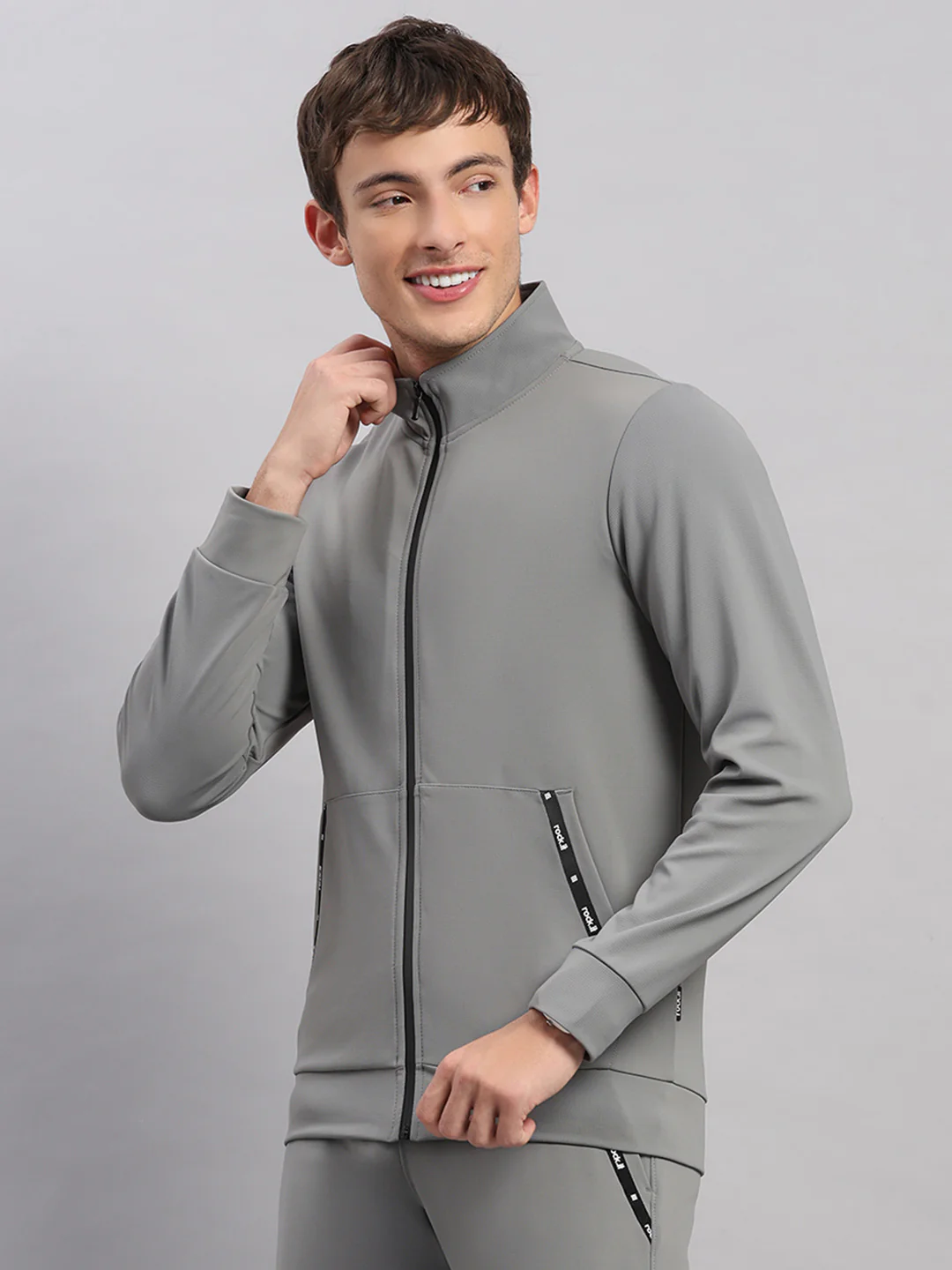 Rock.it Men Grey Self Design Collar Full Sleeve Sweatshirt - Image 3