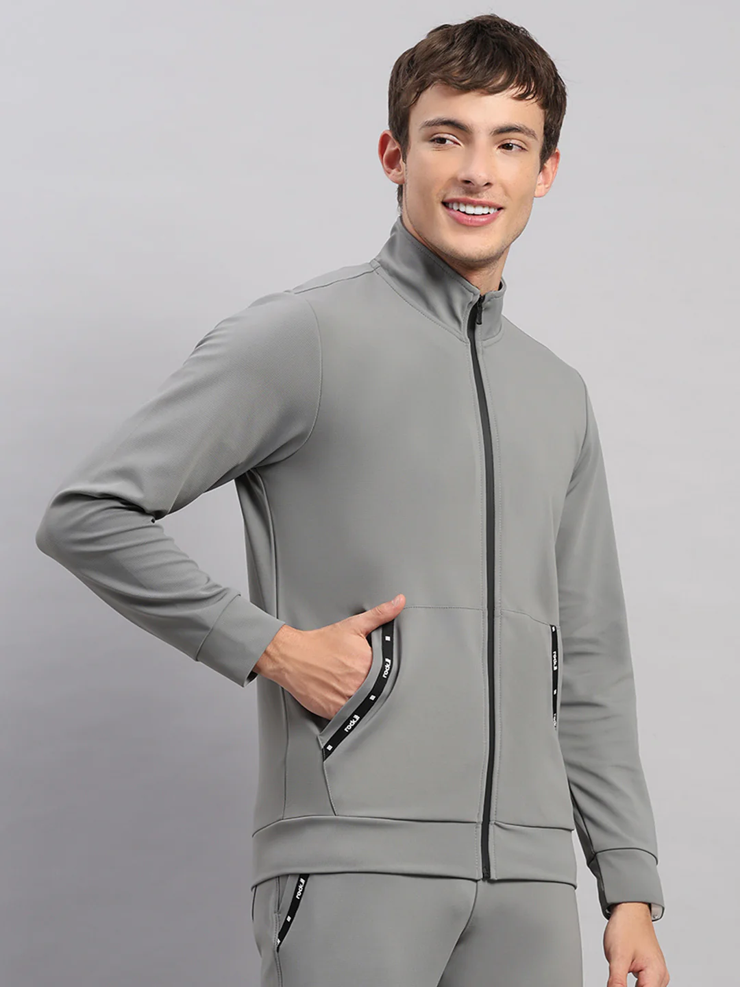 Rock.it Men Grey Self Design Collar Full Sleeve Sweatshirt - Image 4