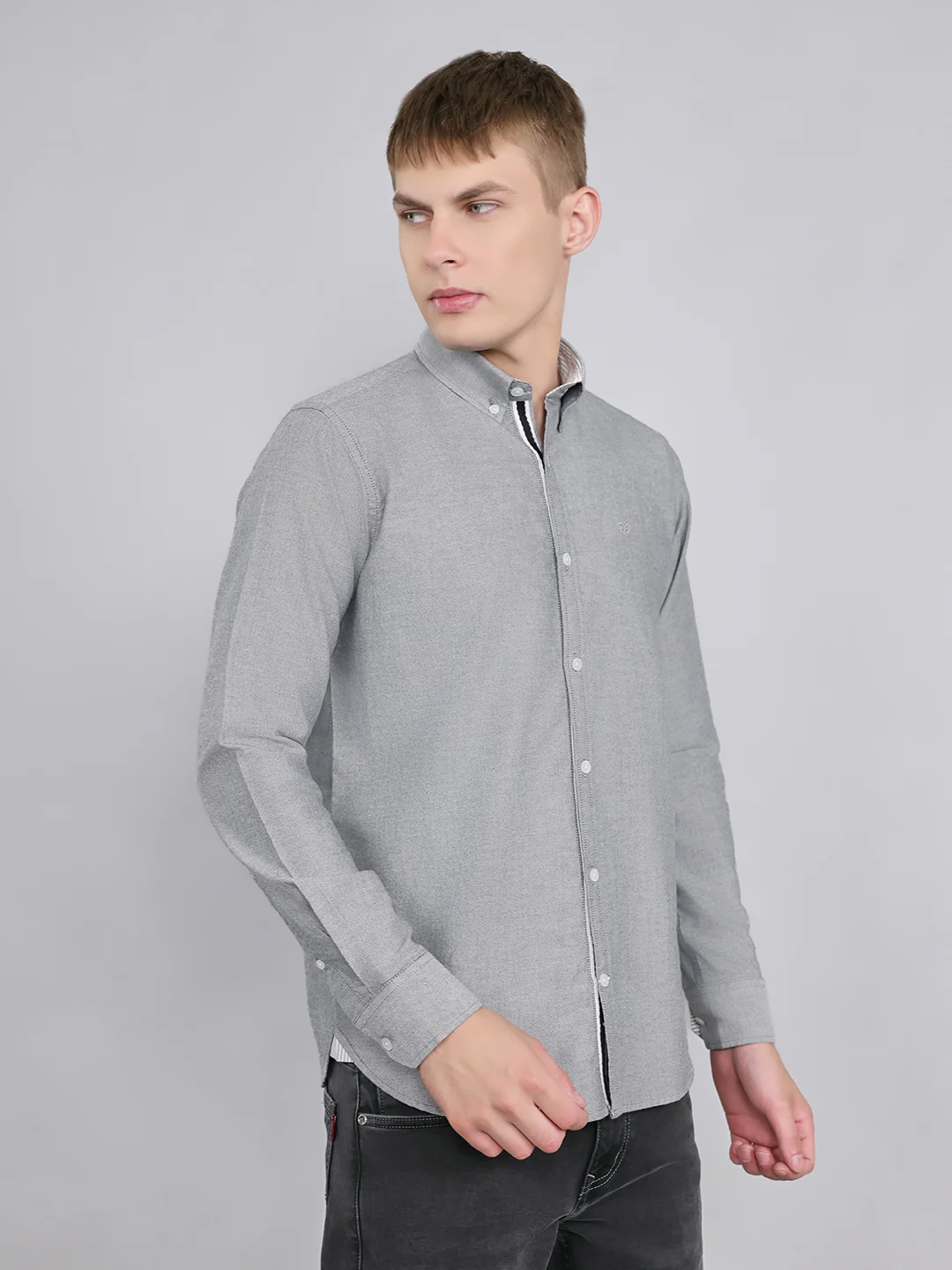 Rock.it Men Grey Solid Collar Full Sleeve Shirt - Image 3