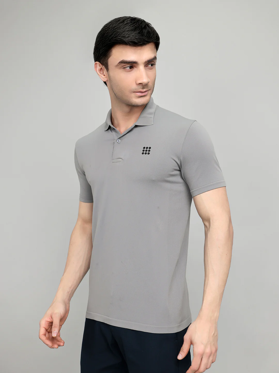 Rock.it Men Grey Solid Collar Half Sleeve T-Shirt - Image 2
