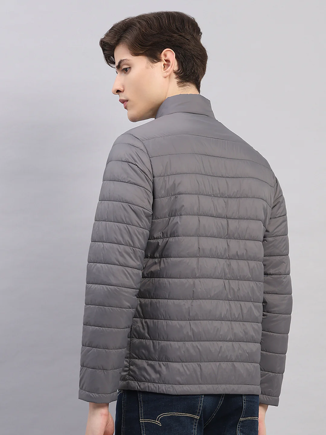 Rock.it Men Grey Solid Stand Collar Full Sleeve Jacket - Image 5