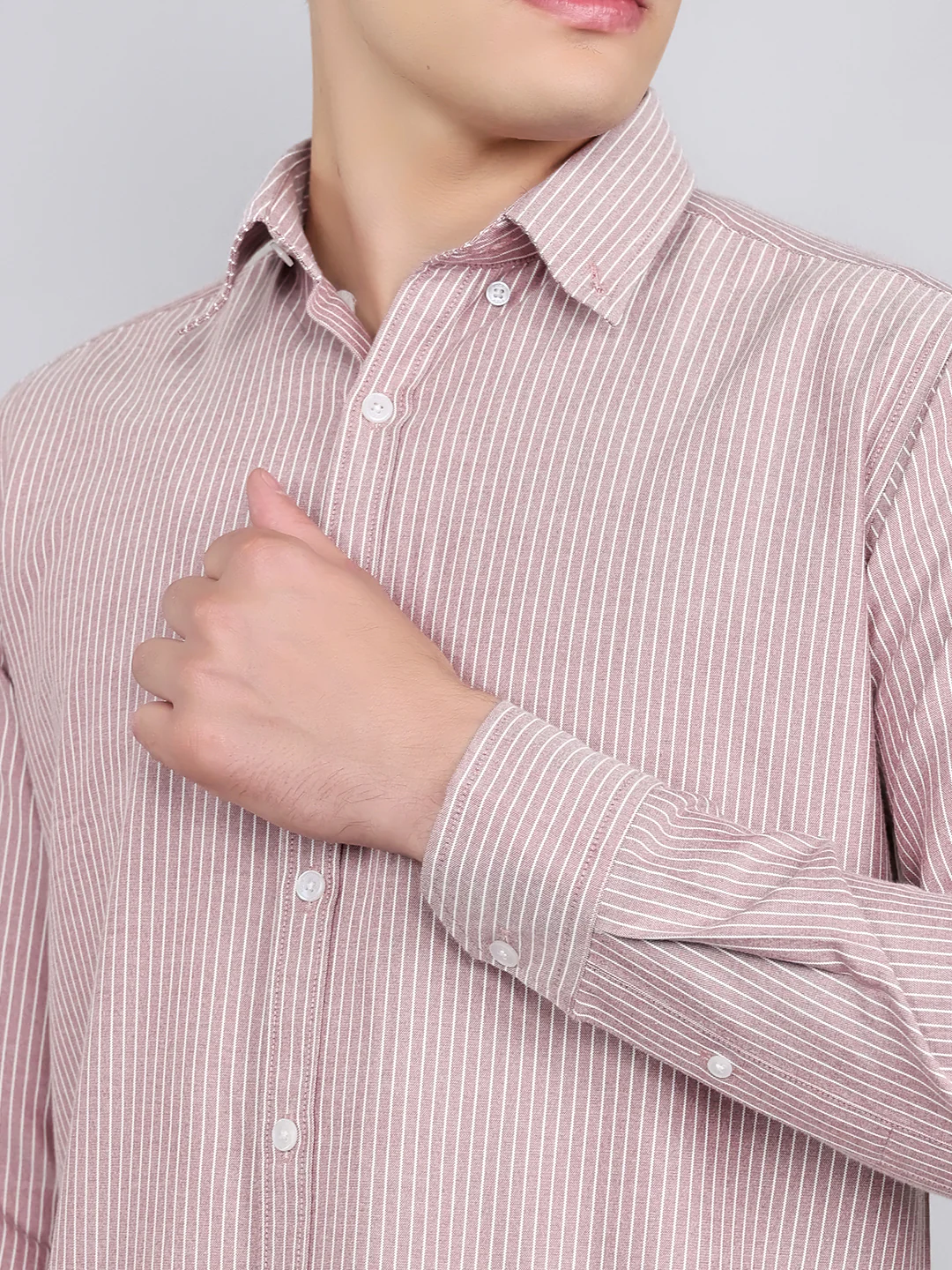 Rock.it Men Mauve Stripe Collar Full Sleeve Shirt - Image 5