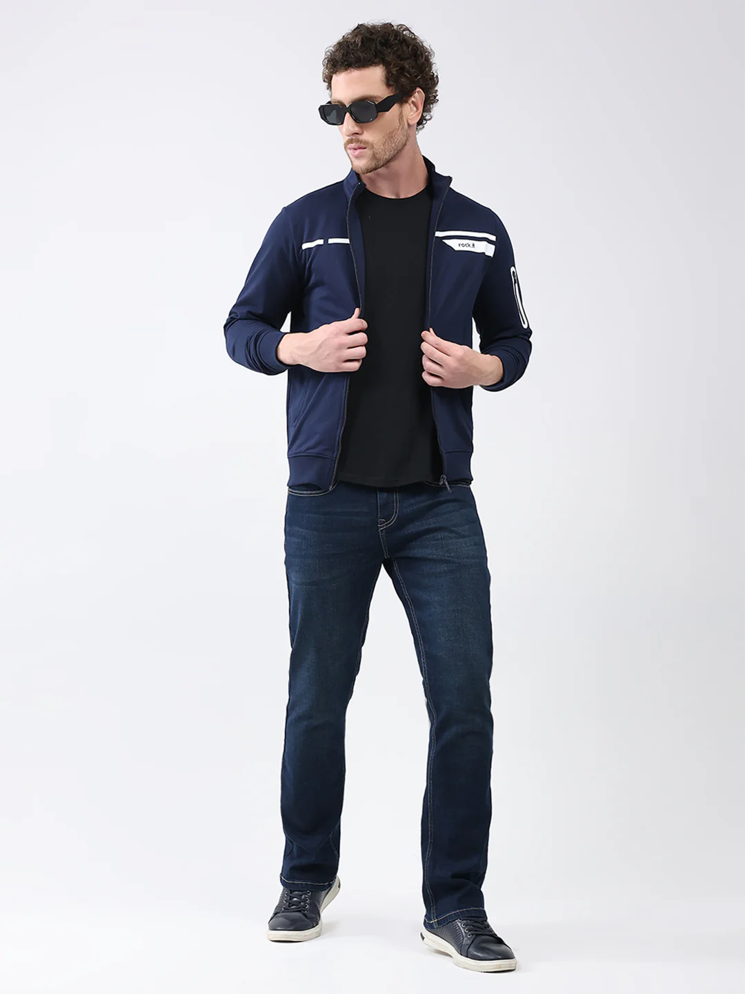 Rock.it Men Navy Blue Printed Mock Neck Full Sleeve Sweatshirt - Image 2