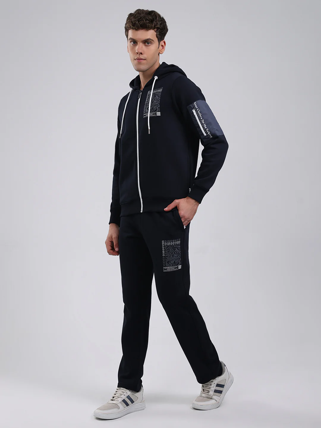 Rock.it Men Navy Blue Printed Round Neck Full Sleeve Winter Tracksuit - Image 3