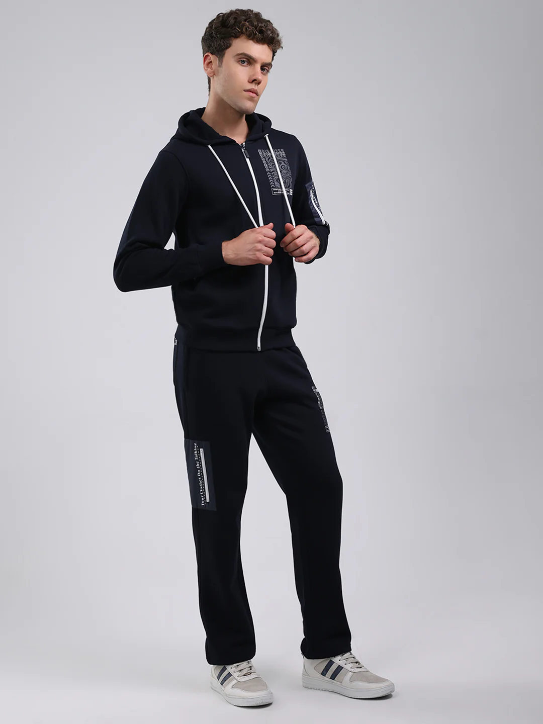 Rock.it Men Navy Blue Printed Round Neck Full Sleeve Winter Tracksuit - Image 4