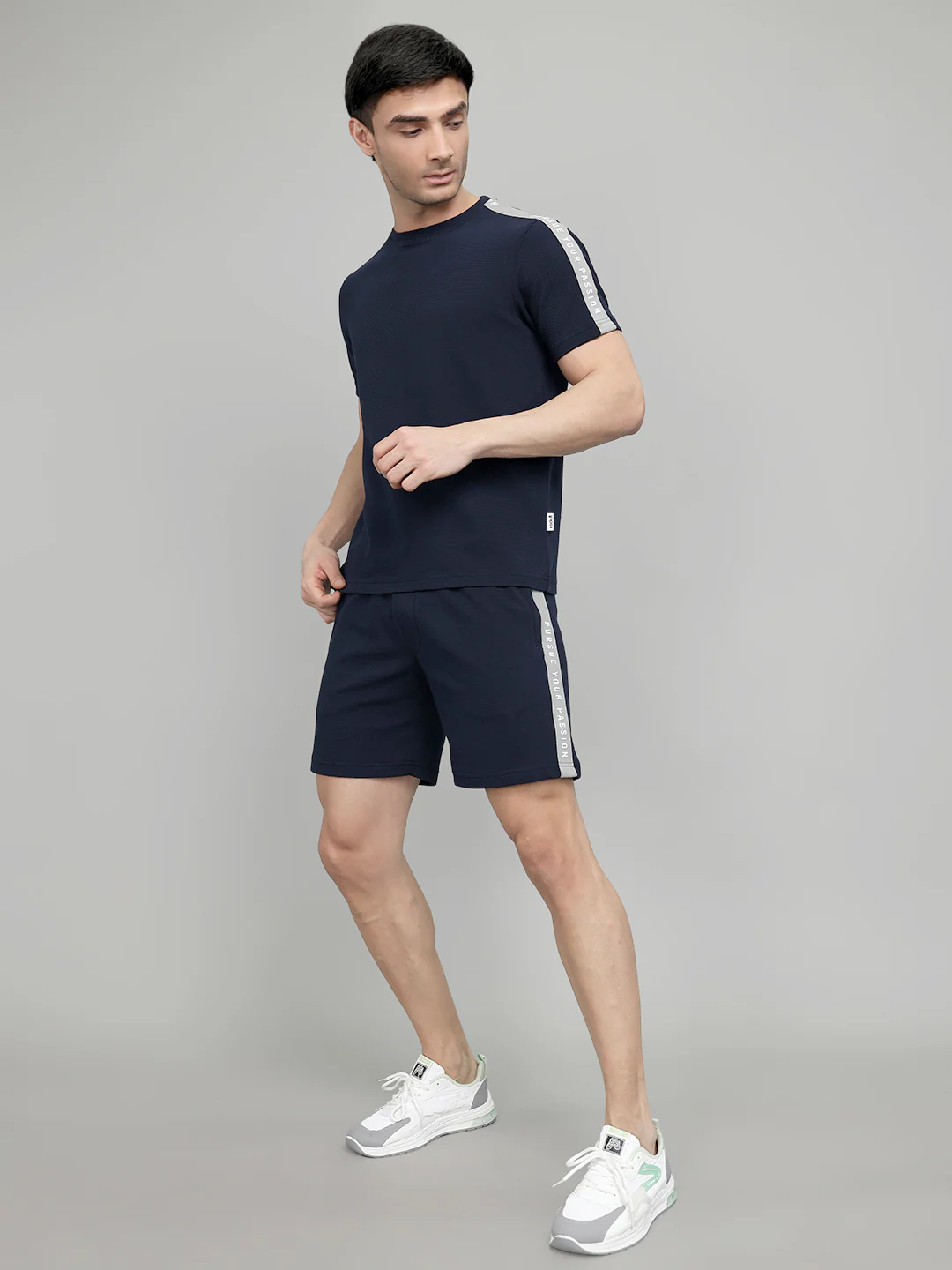 Rock.it Men Navy Blue Self Design Round Neck Half Sleeve Cords Set - Image 2